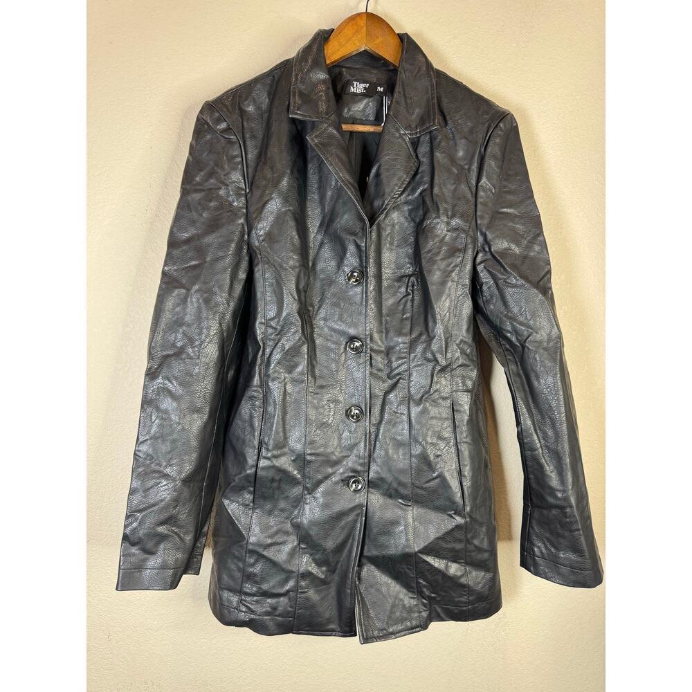 Tiger Mist Beckham Faux Leather‎ Blazer Jacket Black Medium NWT Classic